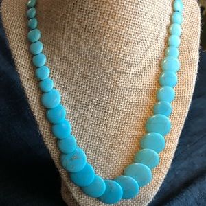 NWT Necklace: Faux Turquoise Round Disk Graduated Beads.